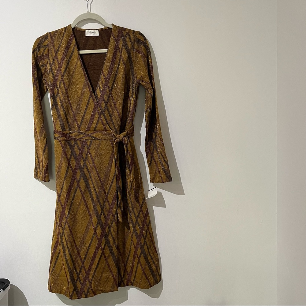 Ottod’Ame long Sleeves Wrap gold knit dress